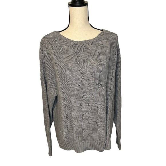 Liz Claiborne Sweater Size XL Gray Glitter Sparkle Metallic Threads Hi-Lo Cable - Picture 2 of 6
